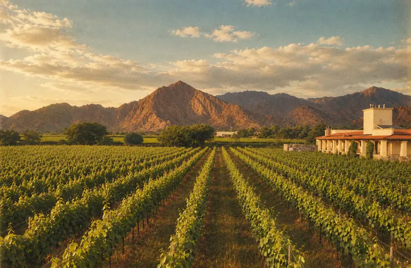 Viñedos al pie de las montañas en los valles del norte argentino